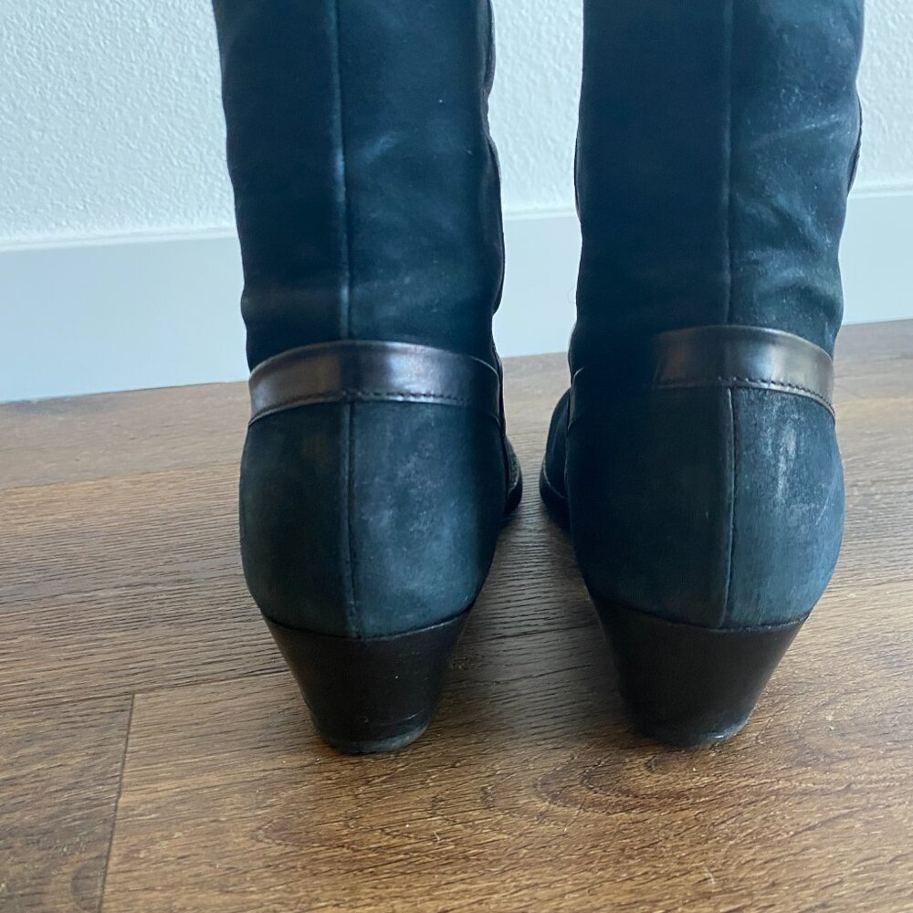 Italian made Navy blue suede knee high leather boots